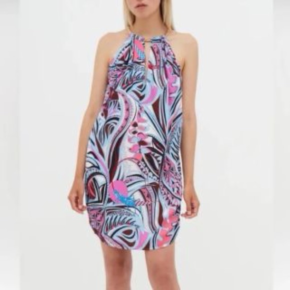 Emilio Pucci Pink & Light Blue Abstract Halter Dress